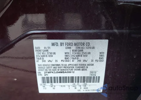 2021 Ford Edge Sel из США, поврежденный, VIN 2FMPK3J94MBA08612